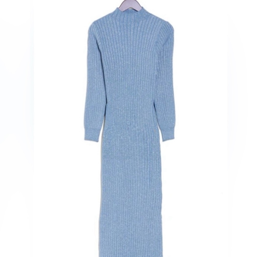 Nanette Lepore Blue Lurex Sparkly Sweater Dress Sz M Ribbed Metallic